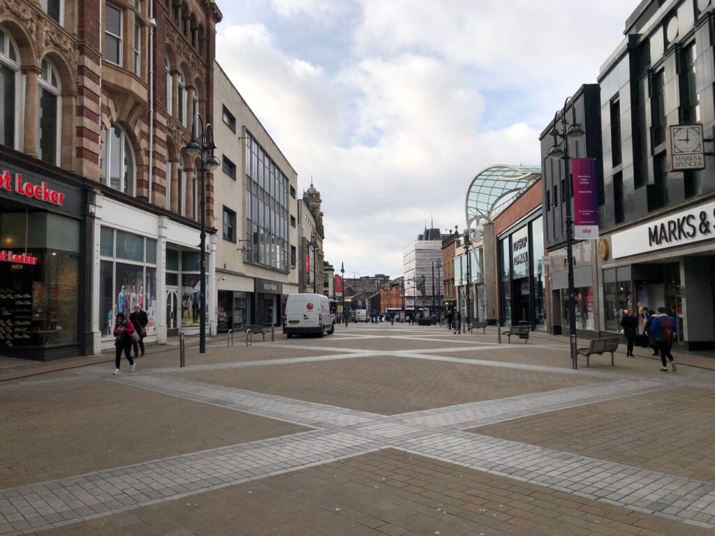 A very empty Leeds City Centre.