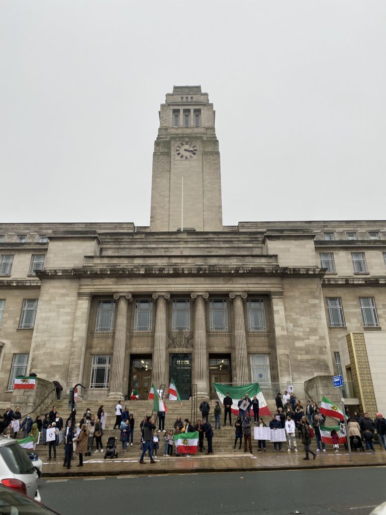 iran protest on uni of leeds steps