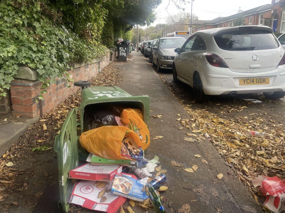 Rubbish bin tipped over in Headingley