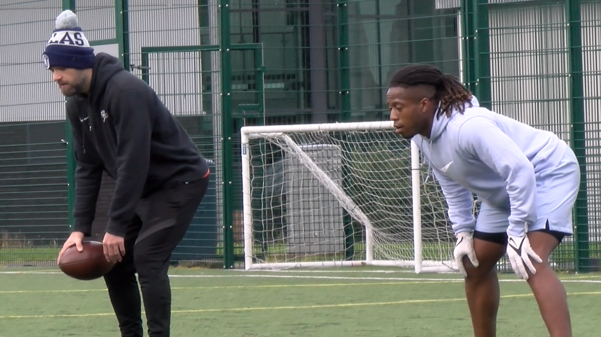 Jacob Smillie with Taylor Umland as he prepares for the IFL combine.