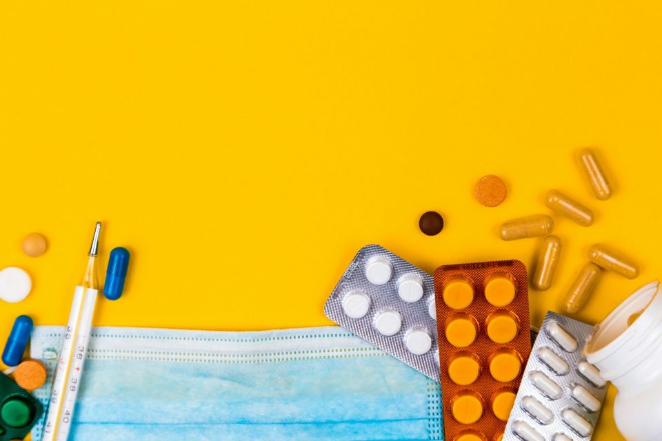 Medical equipment on an orange background