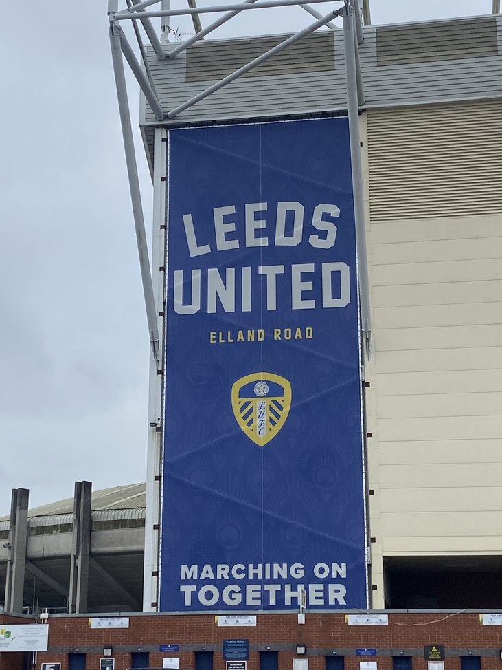 Leeds United banner outside stadium