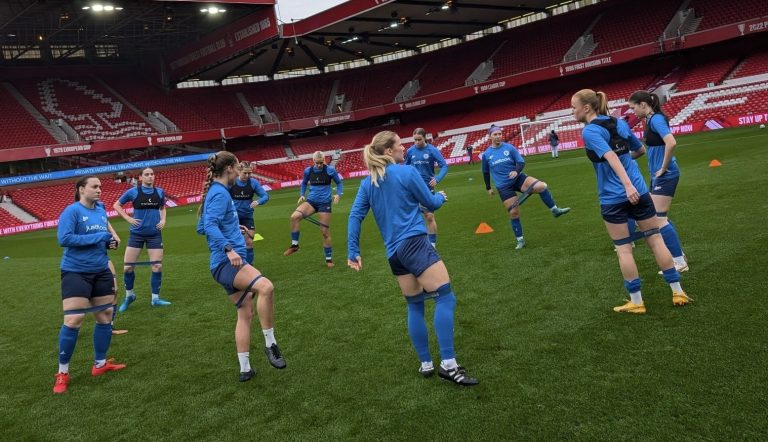 Halifax Women warming up in Nottingham Forest grounds