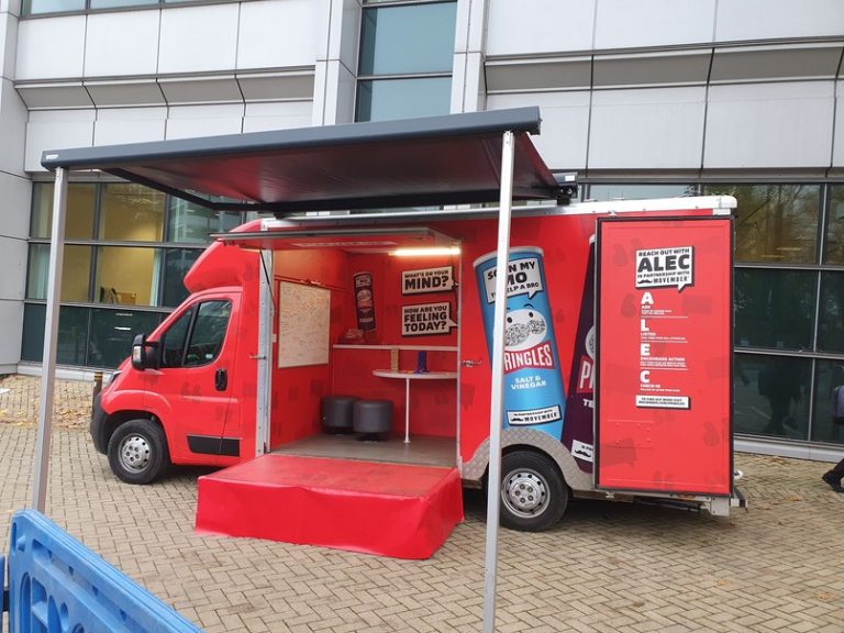 Pringles van outside the library