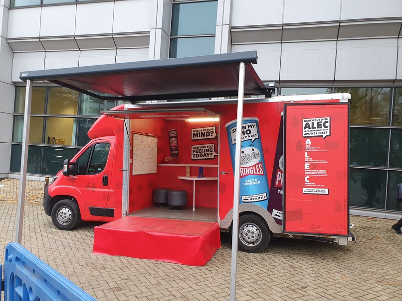 Pringles van outside the library