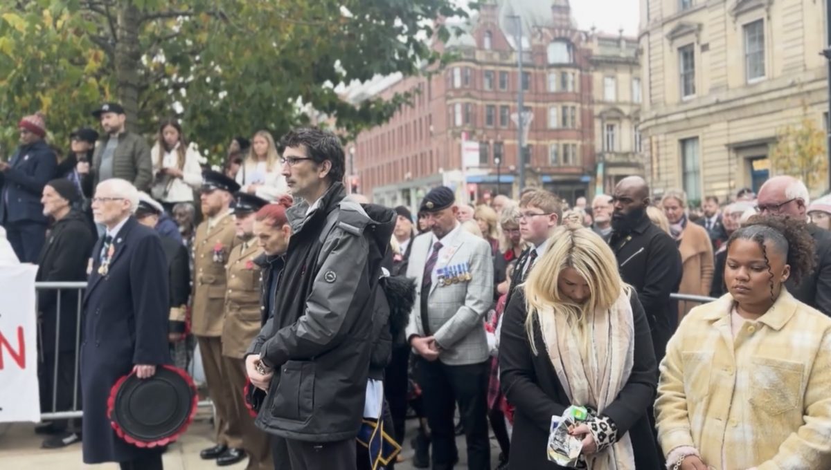 The people of Leeds gathered at the cenotaph in the city centre to remeber those who have lost their lives fighting in conflict. People remianed silent and hung their heads as they remembered those who are no longer with us