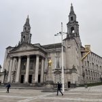 Leeds Civic Hall front view on a grey autumn day