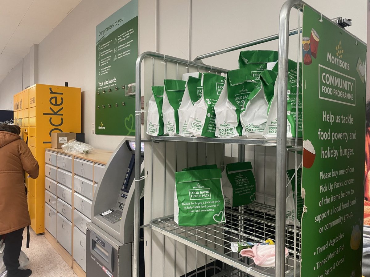 crate with food bank bags