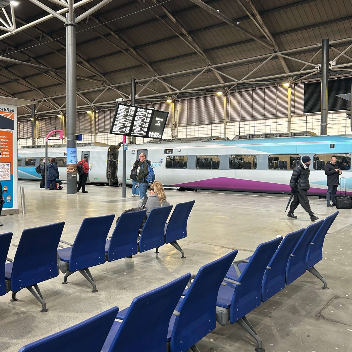 Quiet train station platform.