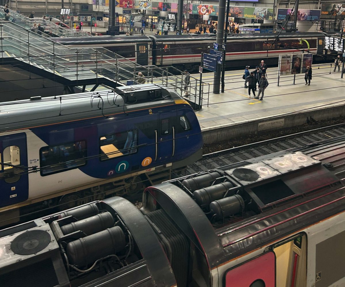 Trains in Leeds city train station.