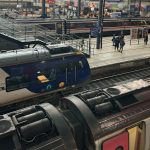 Trains in Leeds city train station.