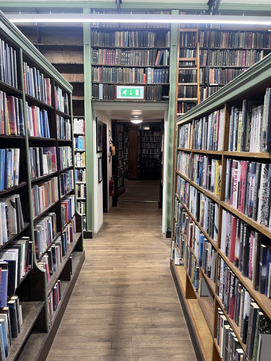 Aisles of bookshelves