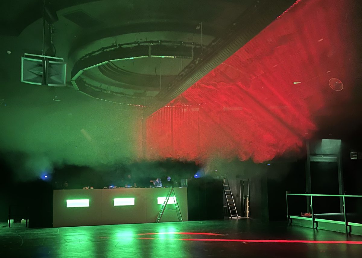 Dance floor with green and red lights